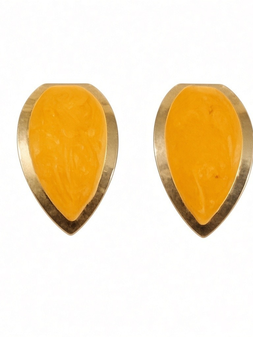 Vintage Gold Tone Orange Enamel Teardrop Clip On Earrings